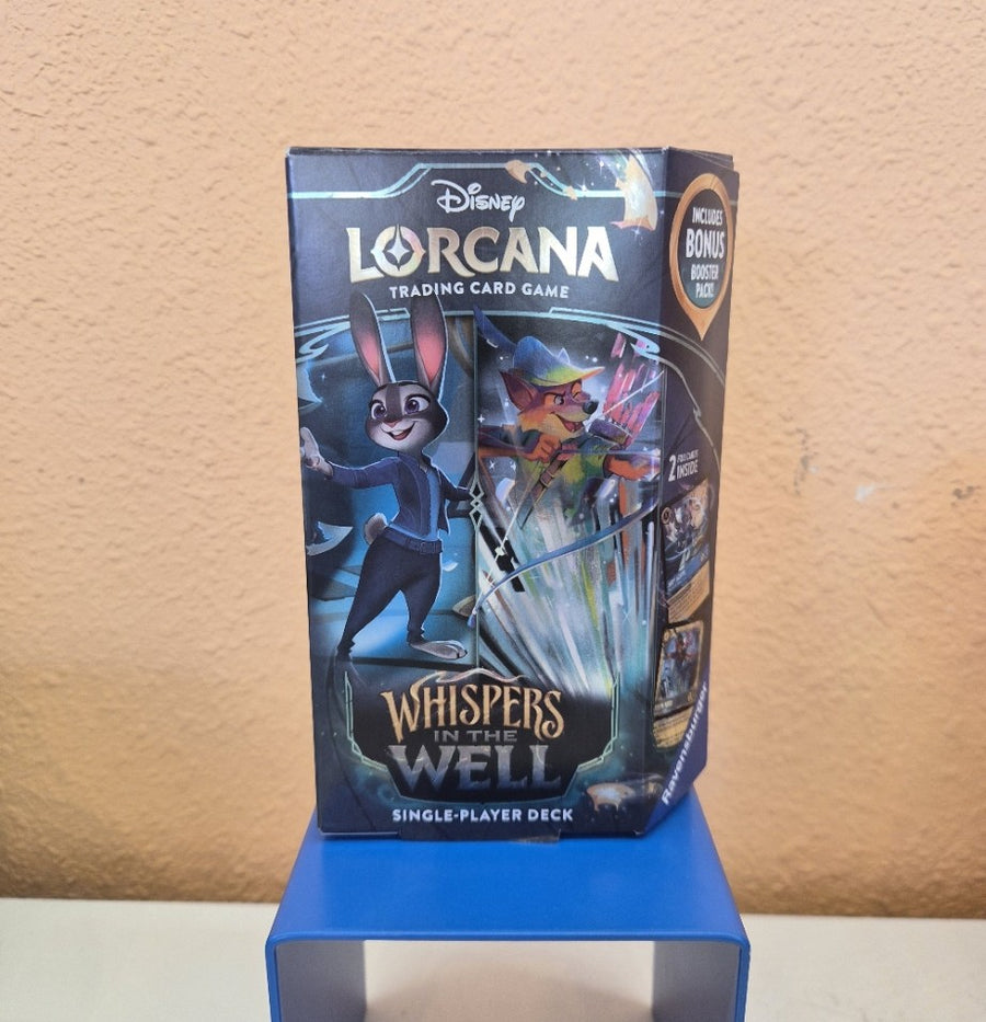 Disney Lorcana Whispers in the Wells Sapphire Steel starter deck with 60 cards, foil characters, tokens, and booster pack